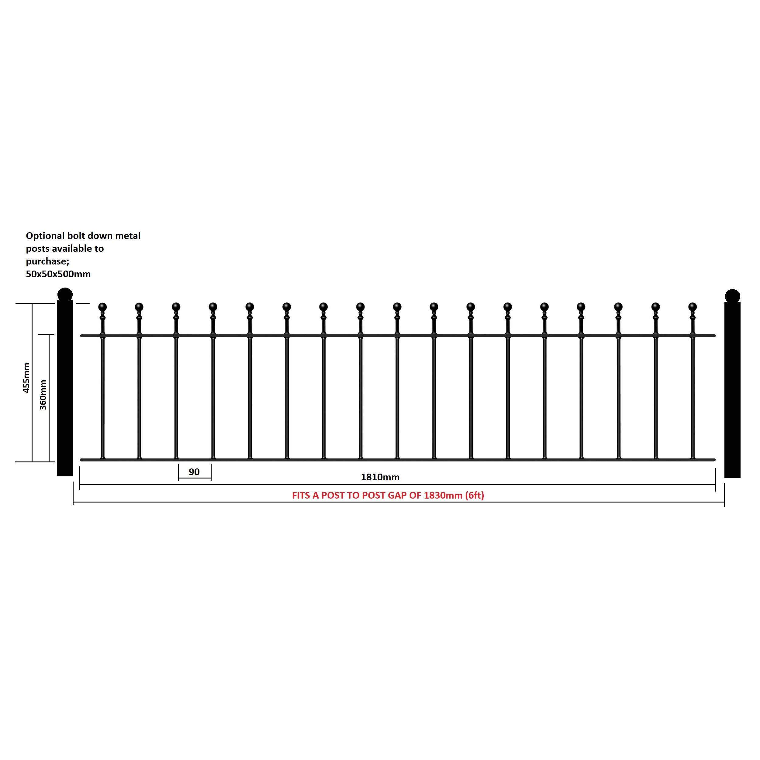 Top Fence Railing Manor Metal Wall Top Railings - Flat Ball Top Fencing - Gatecraft